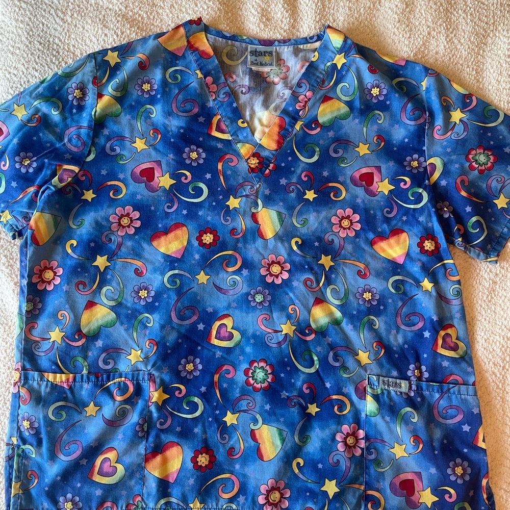 Kids Colorful Heart and Star nursing scrub Top